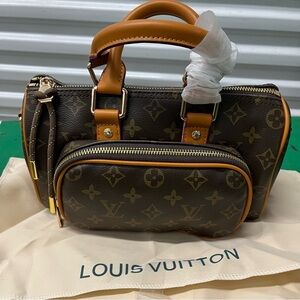 Brown and Tan Monogram Satchel